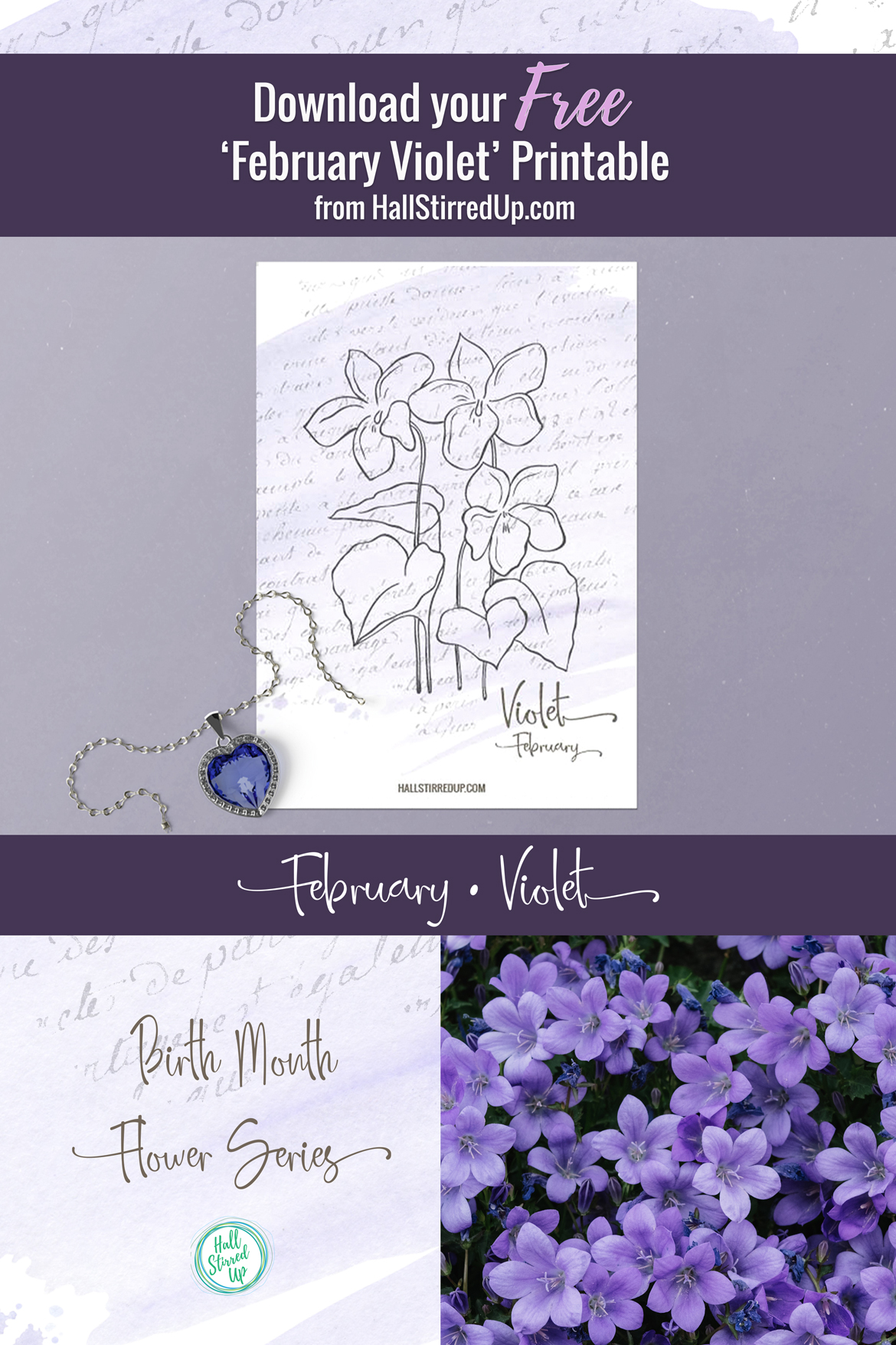 Download your free February Violet birth flower printable