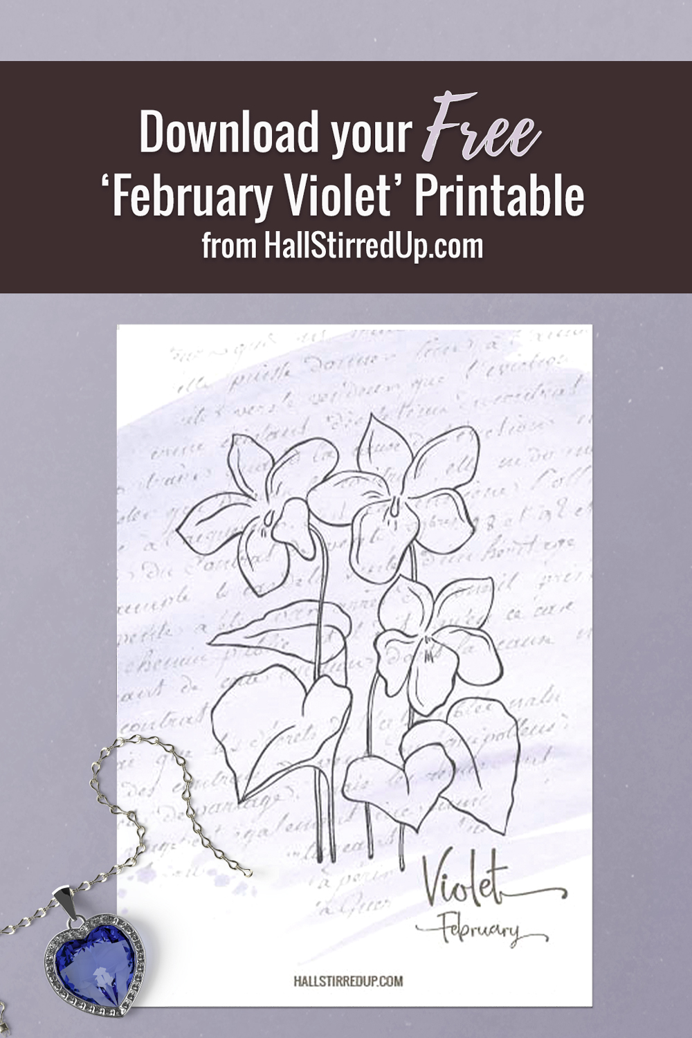 Download your free February Violet birth flower printable