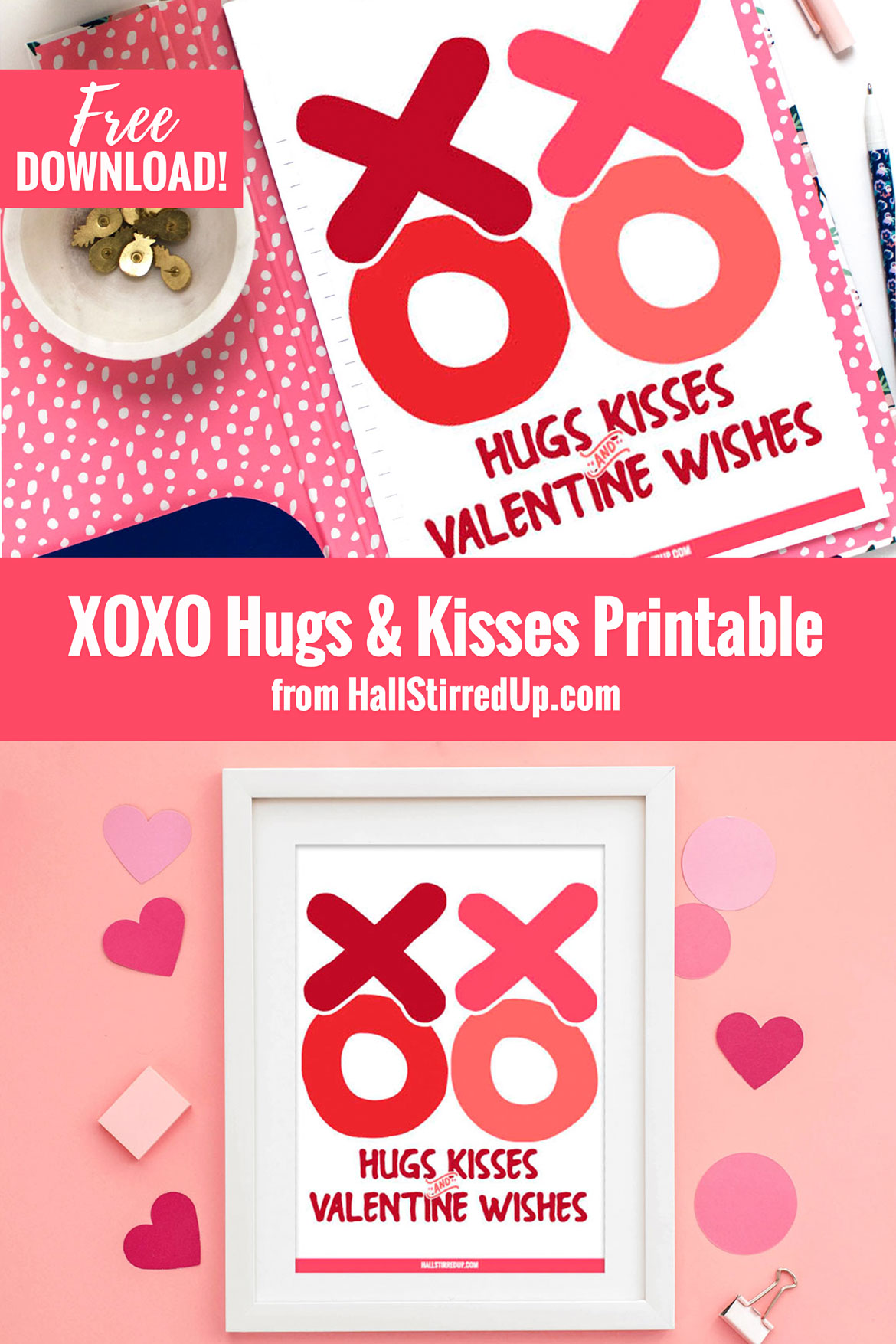 XOXO It's a fun Hugs and Kisses Valentine printable