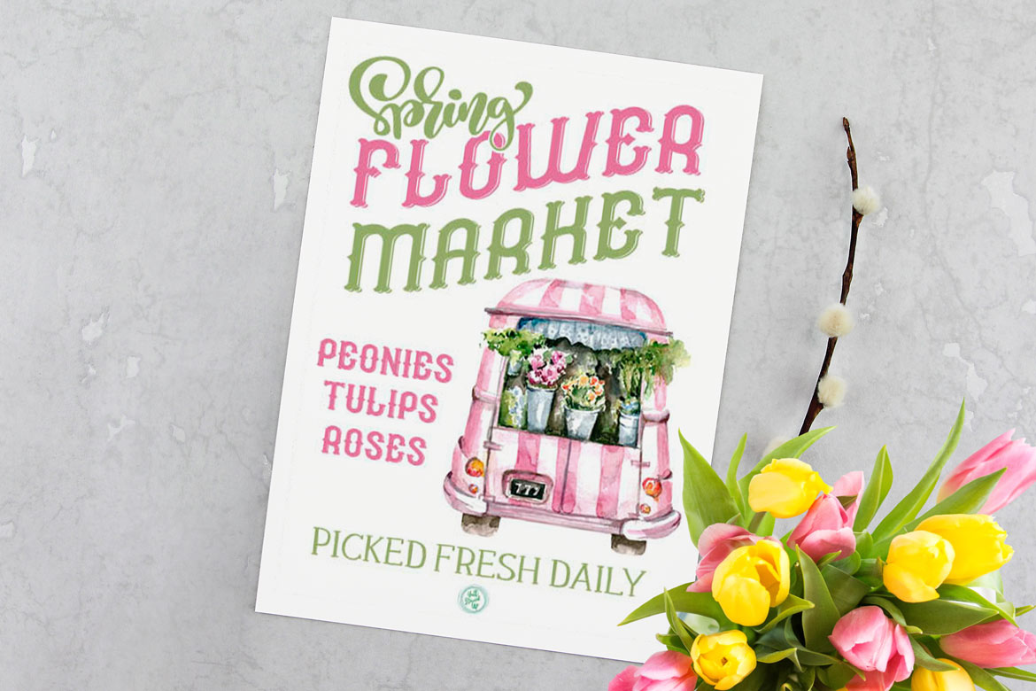 Welcome springtime blooms with a free ‘Spring Flower Market’ printable sign!