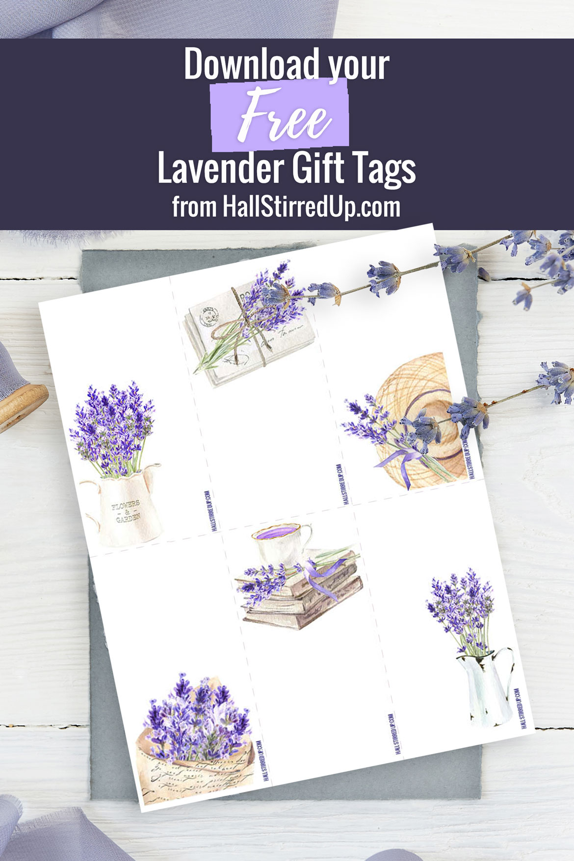 Download a pretty 6-piece set of Lavender gift tags