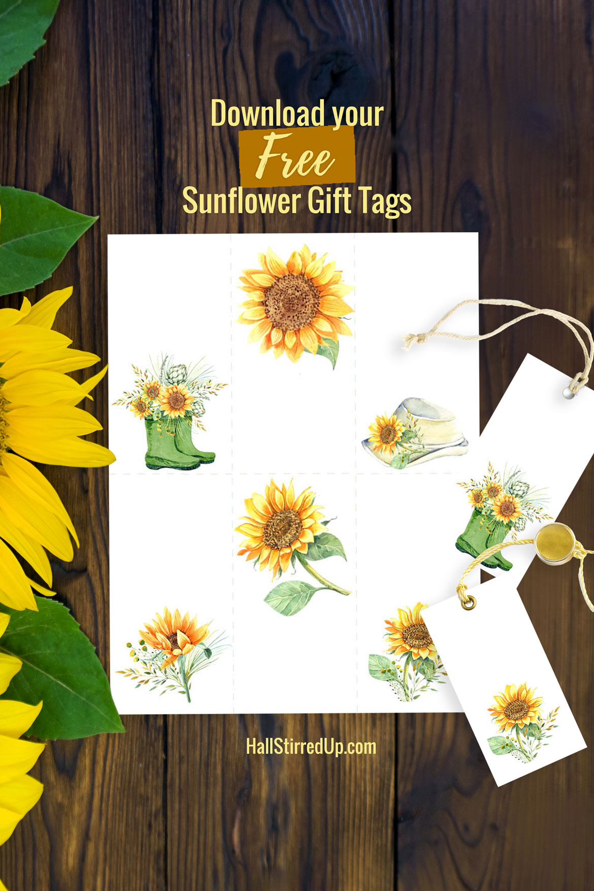 Download a free set of Sunflower gift tags