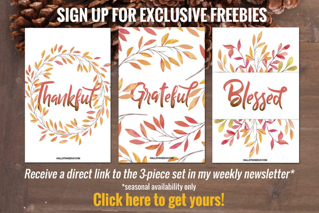 Thankful, grateful, and blessed! Exclusive free printable set from HallStirredUp.com
