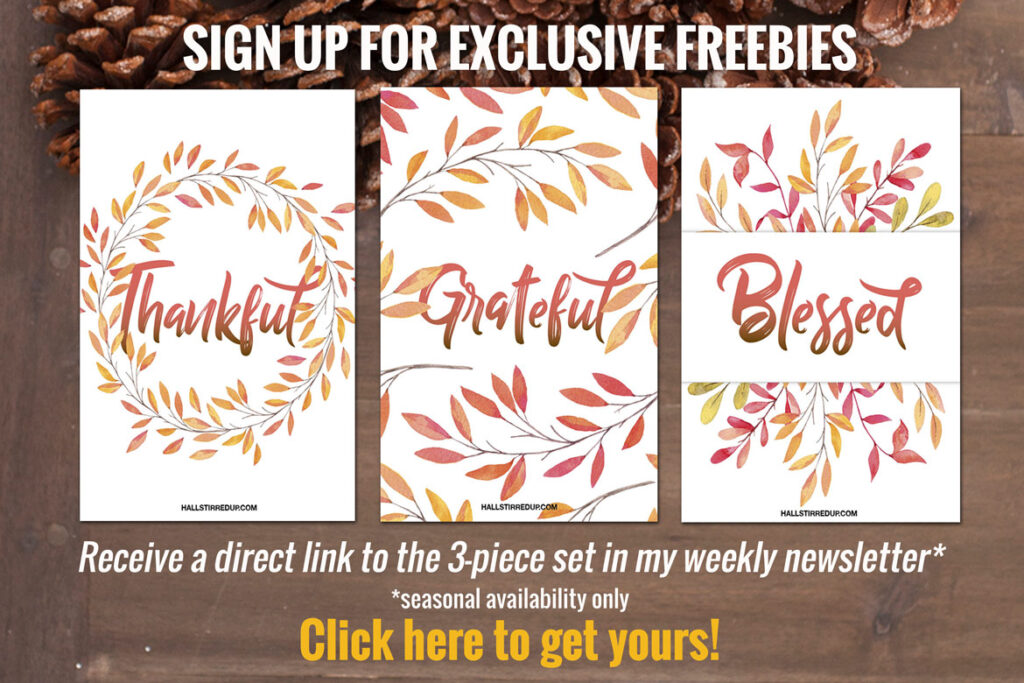 Thankful, grateful, and blessed! Free printable from HallStirredUp.com